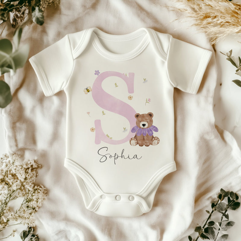 Teddy Bear Pink Girl Personalised Baby Bodysuit - Little Lili Store
