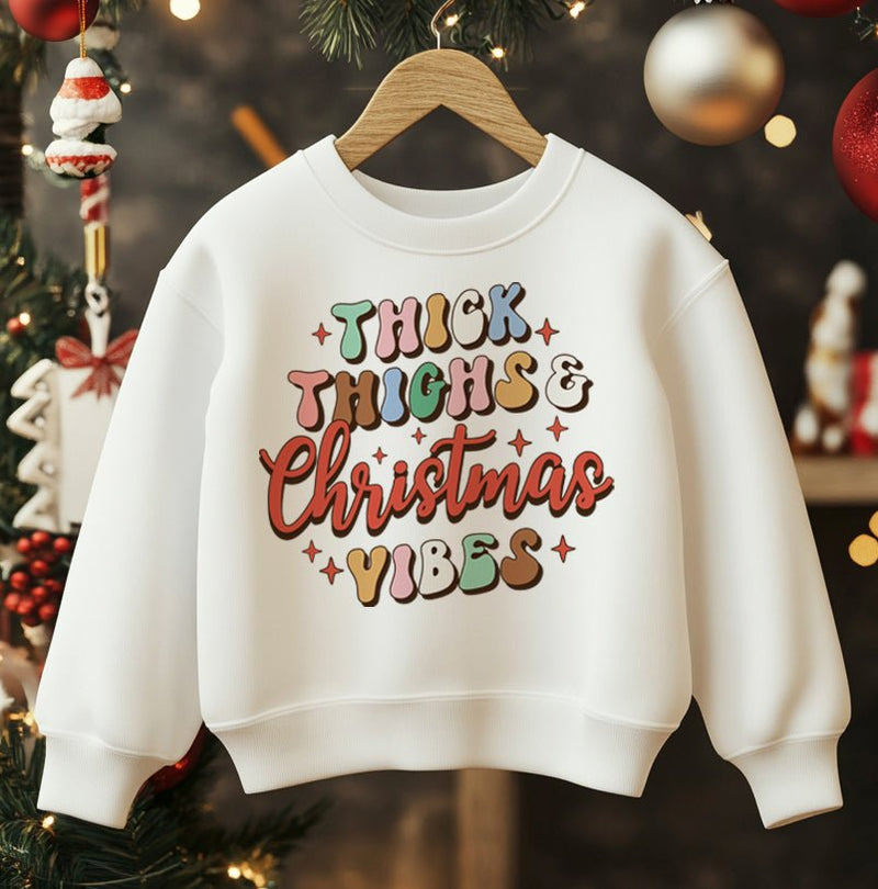 Thick Thighs & Christmas Vibes Retro Toddler & Kids Sweatshirt - Little Lili Store