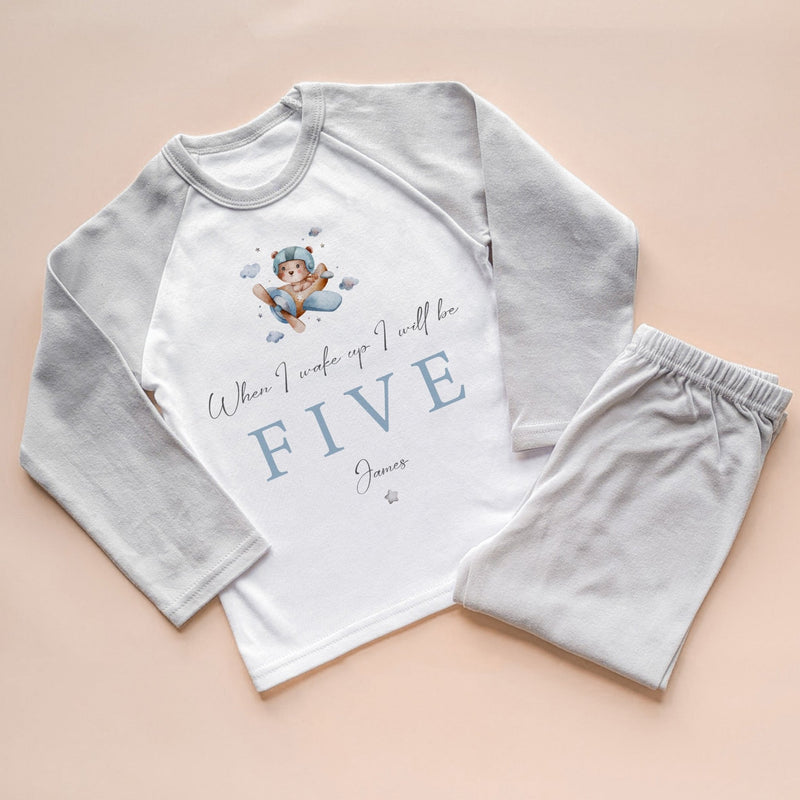 When I Wake Up I Will Be Five Personalised Birthday Flying Bear Pyjamas Set - Little Lili Store