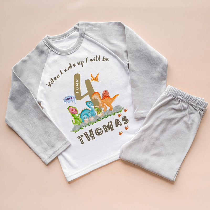 When I Wake Up I Will Be Four Personalised Birthday Dinosaurs Pyjamas Set - Little Lili Store