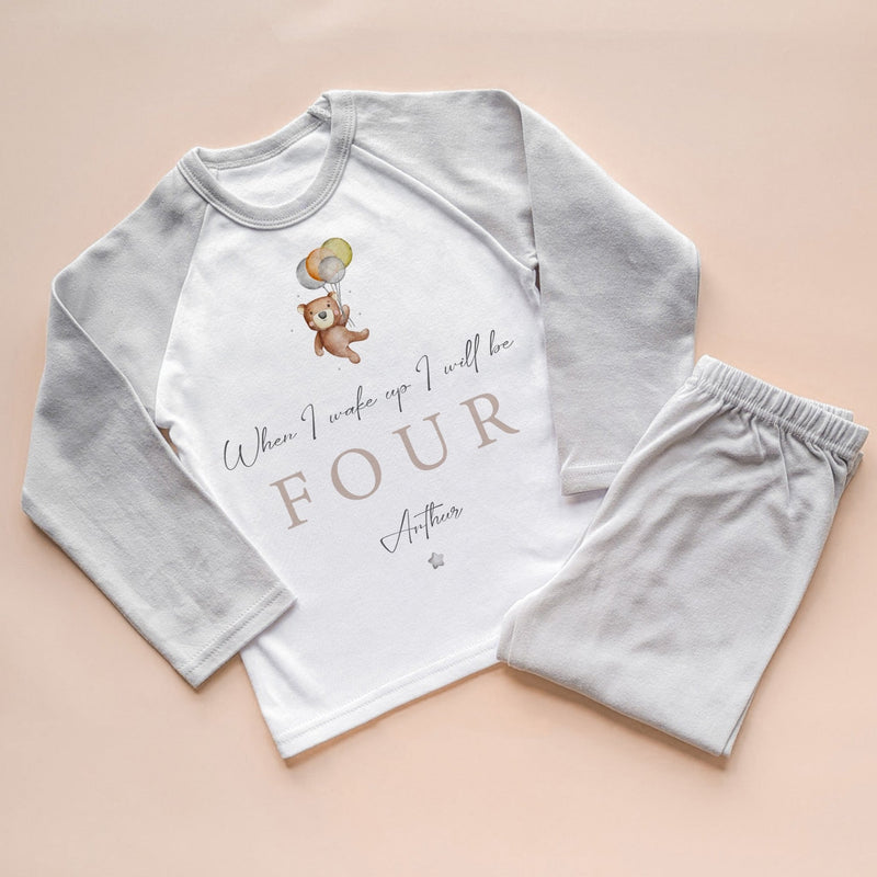 When I Wake Up I Will Be Four Personalised Birthday Teddy Bear Pyjamas Set - Little Lili Store