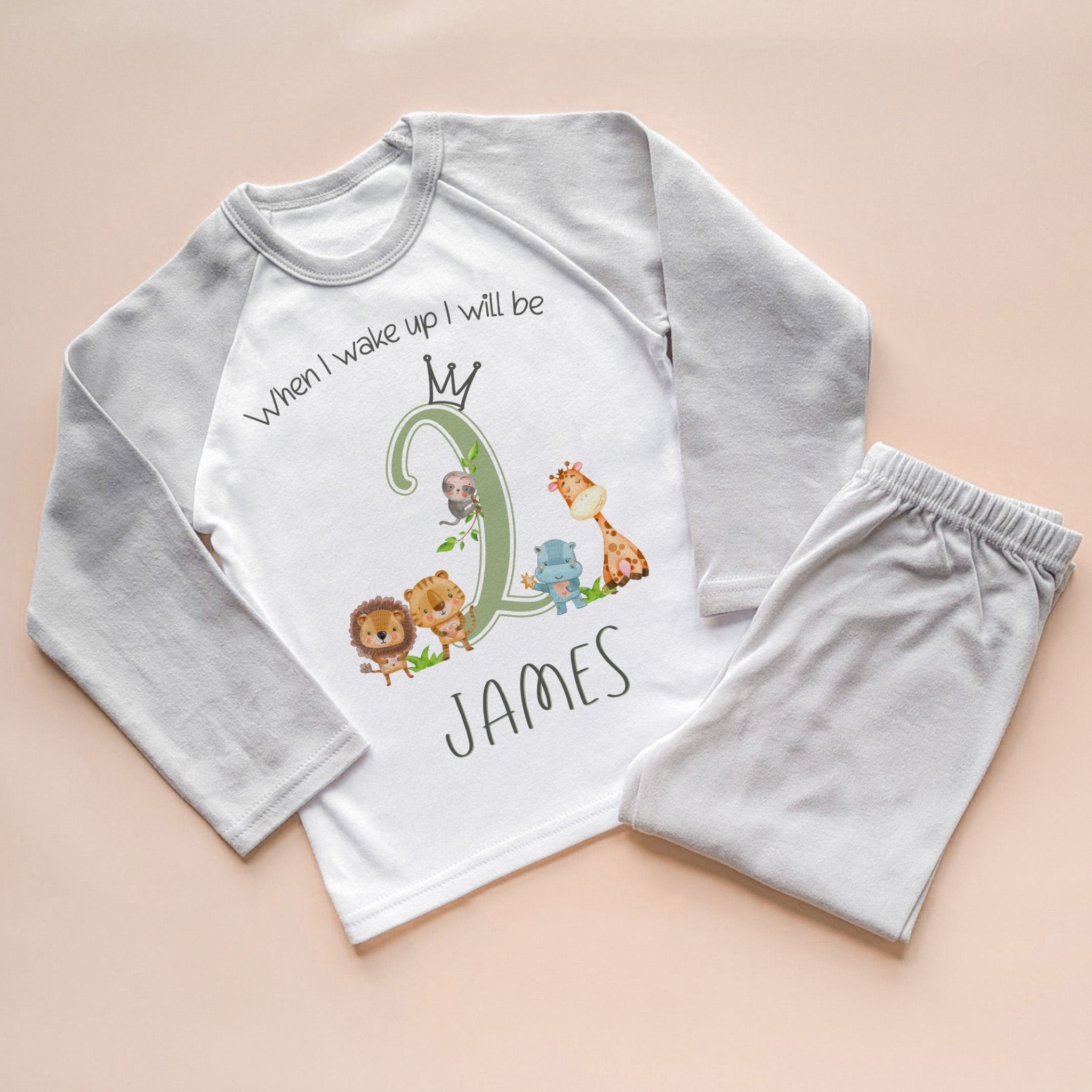 When I Wake Up I Will Be Two Personalised Birthday Safari Animals Pyjamas Set - Little Lili Store
