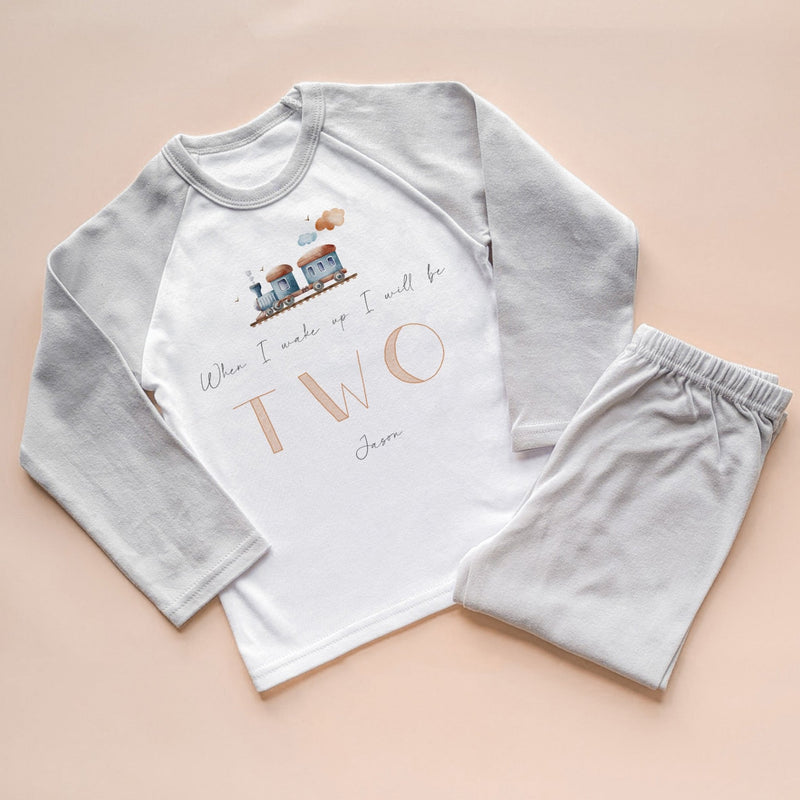 When I Wake Up I Will Be Two Personalised Birthday Train Pyjamas Set - Little Lili Store