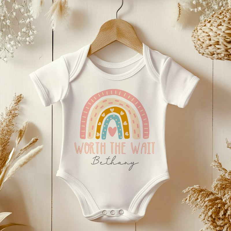 Worth The Wait Boho Rainbow Personalised Baby Announcement Bodysuit - Little Lili Store