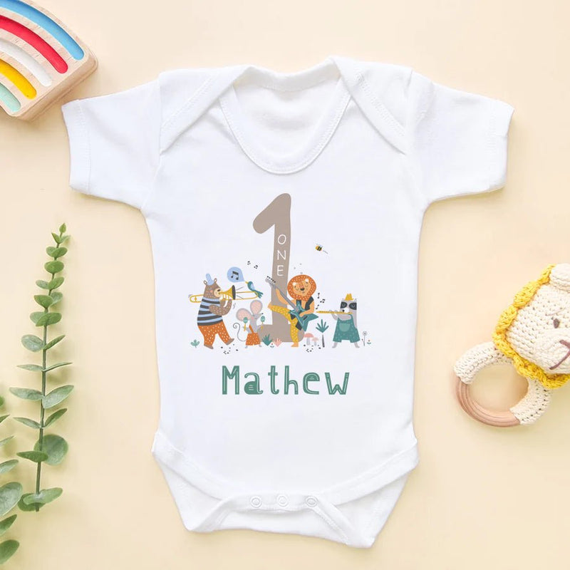 1st Birthday Animal Musicians Personalised Baby Bodysuit - Little Lili Store (6568535457864)