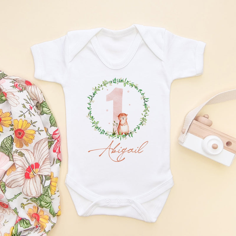 1st Birthday Animal Wreath Personalised Baby Bodysuit - Little Lili Store (8098445984024)