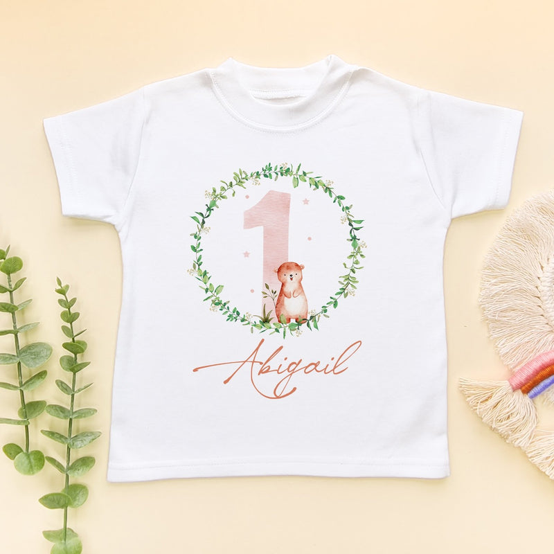 1st Birthday Cute Animal Wreath Personalised T Shirt - Little Lili Store (8098440315160)