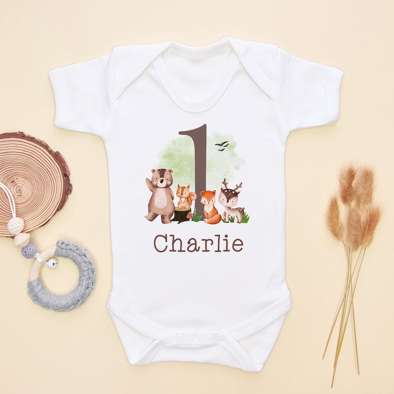 1st Birthday Forest Animals Personalised Baby Bodysuit - Little Lili Store (8115120800024)