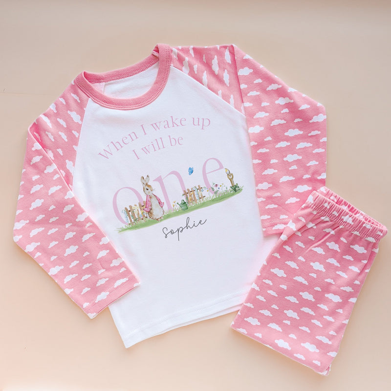 1st Birthday Personalised Pink Girl Peter Rabbit Inspired Pyjamas Set - Little Lili Store (8661175402776)