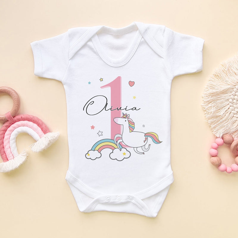 1st Birthday Unicorn Personalised Baby Bodysuit - Little Lili Store (6608627925064)
