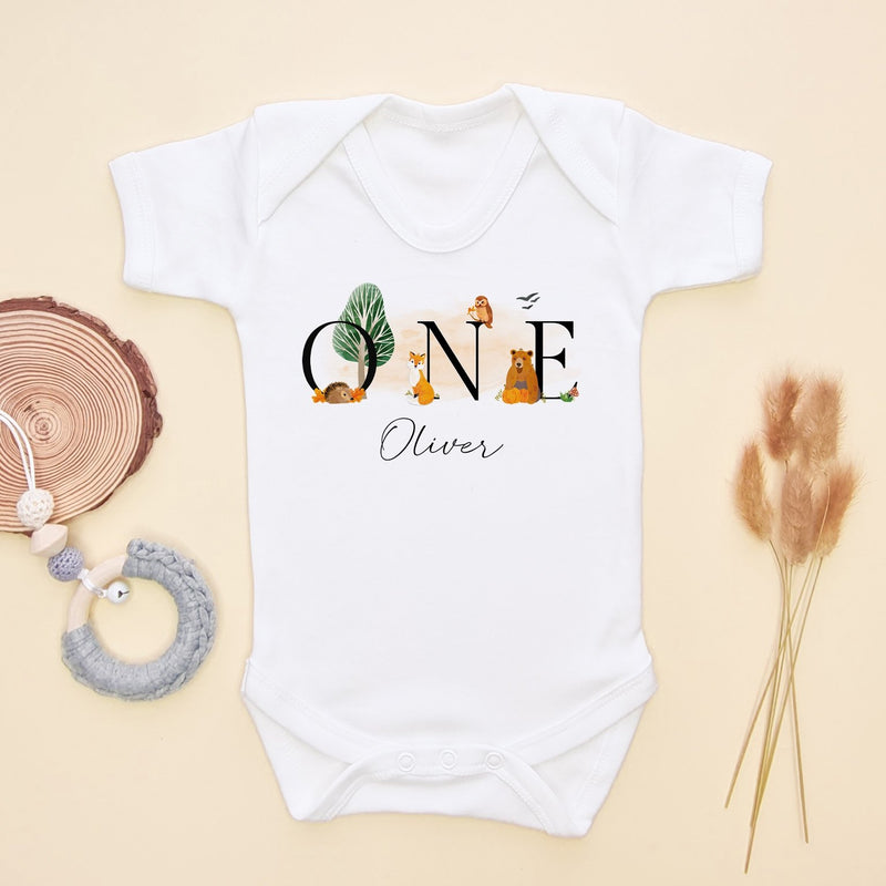 1st Birthday Woodland Animals Personalised Baby Bodysuit - Little Lili Store (8115114737944)