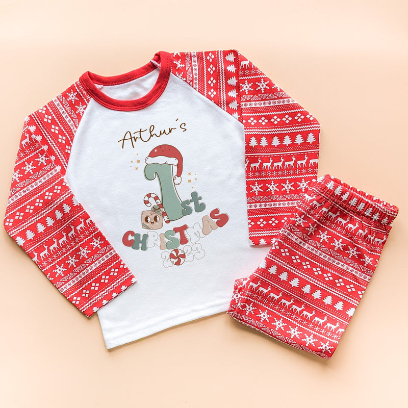 1st Christmas Retro Personalised Toddler & Kids Pyjamas Set - Little Lili Store (8754498044184)