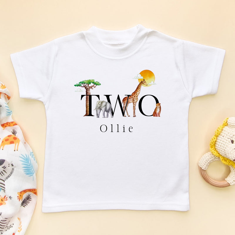 2nd Birthday Safari Animals Personalised T Shirt - Little Lili Store (8098467709208)