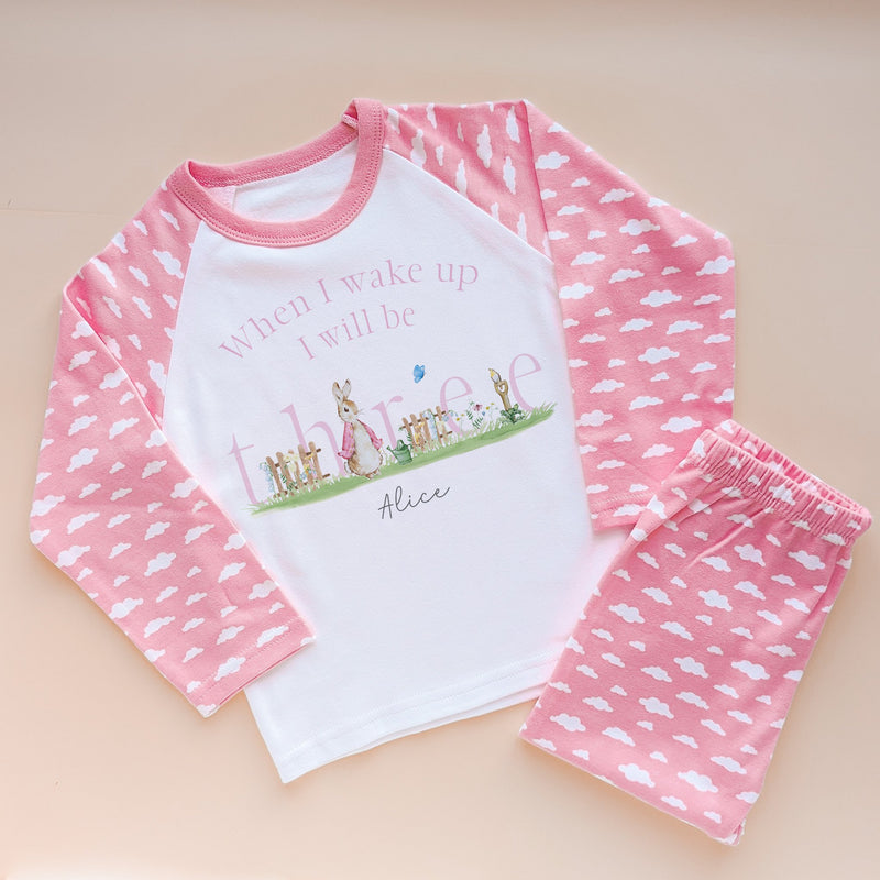3rd Birthday Personalised Pink Girl Peter Rabbit Inspired Pyjamas Set - Little Lili Store (8661188903192)