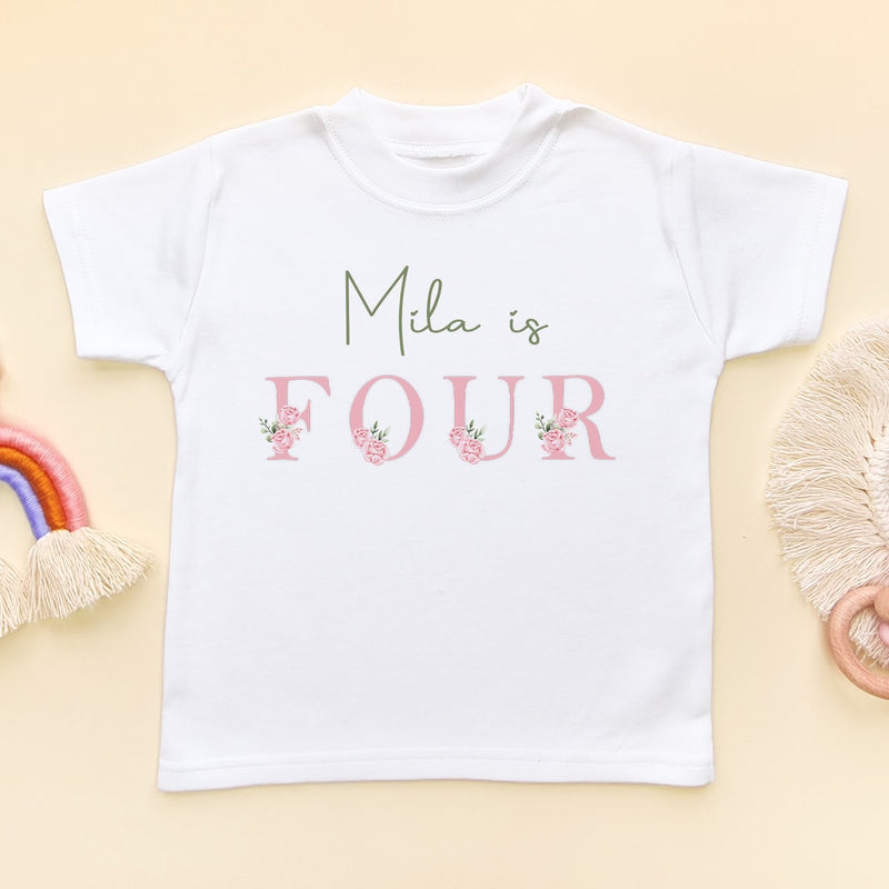 4th Birthday Floral Theme Personalised T Shirt - Little Lili Store (8118088007960)
