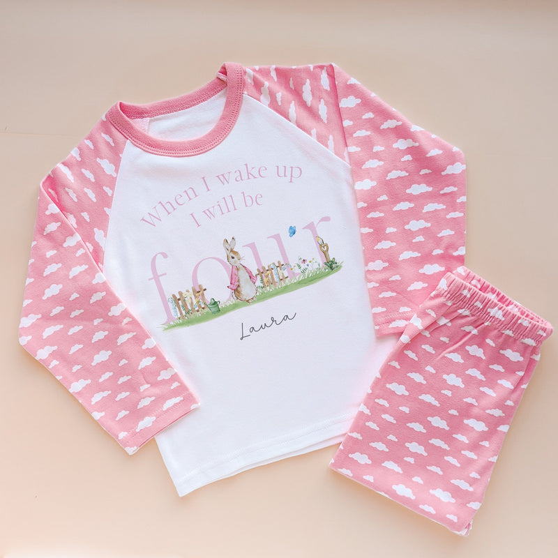 4th Birthday Personalised Pink Girl Peter Rabbit Inspired Pyjamas Set - Little Lili Store (8661190082840)