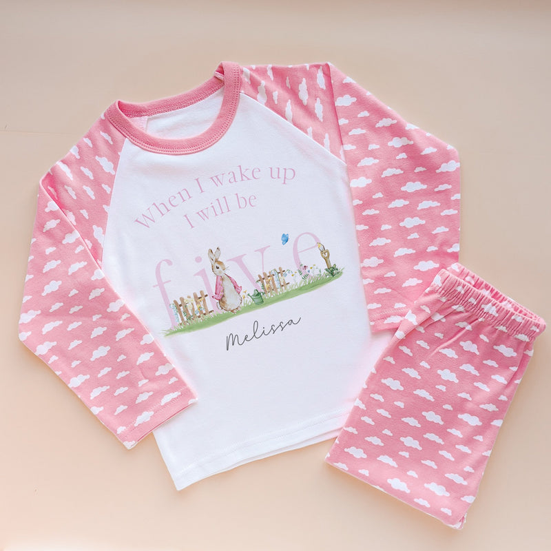 5th Birthday Personalised Pink Girl Peter Rabbit Inspired Pyjamas Set - Little Lili Store (8661192048920)