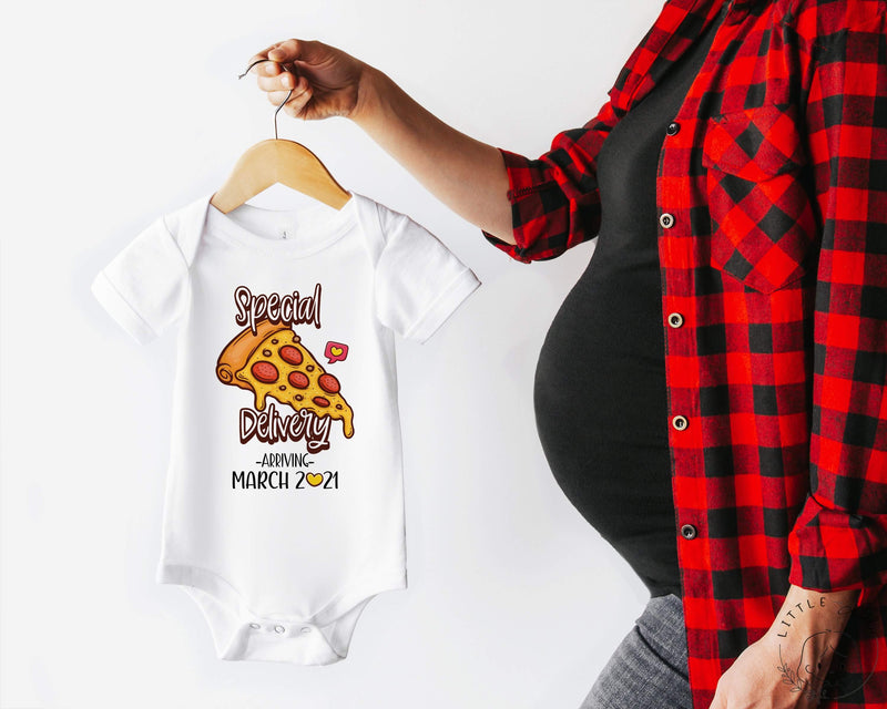 Personalised Date Special Delivery Funny Pizza Baby Bodysuit - Little Lili Store (5861000577096)