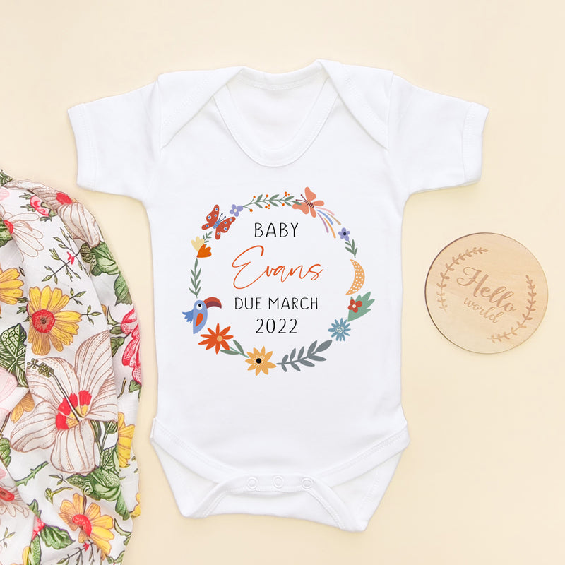 Personalised Baby Announcement With Wreath Bodysuit (6569550413896)