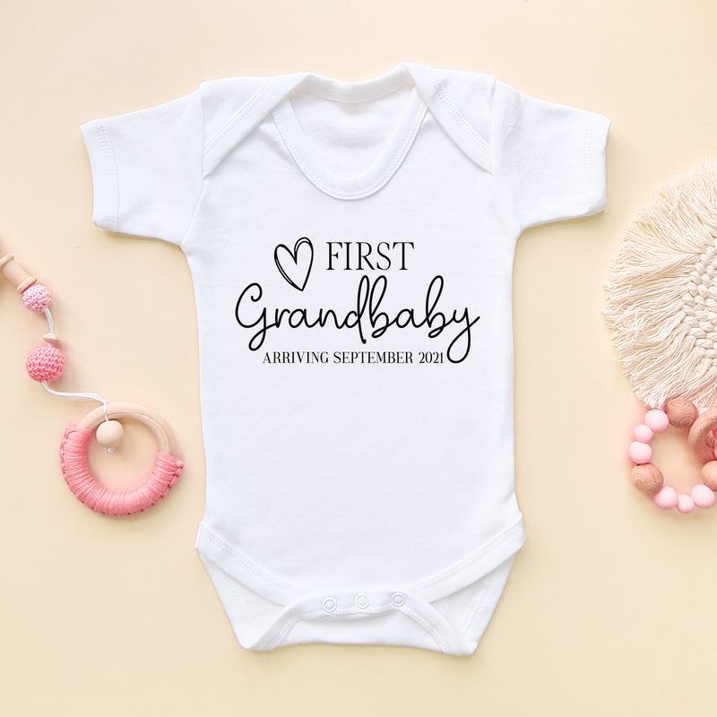 Personalised First Grandbaby Arriving Baby Bodysuit (5861001297992)