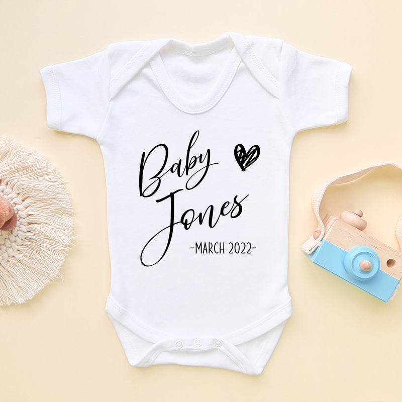 Baby Announcement Personalised Name & Date Bodysuit (6568534081608)