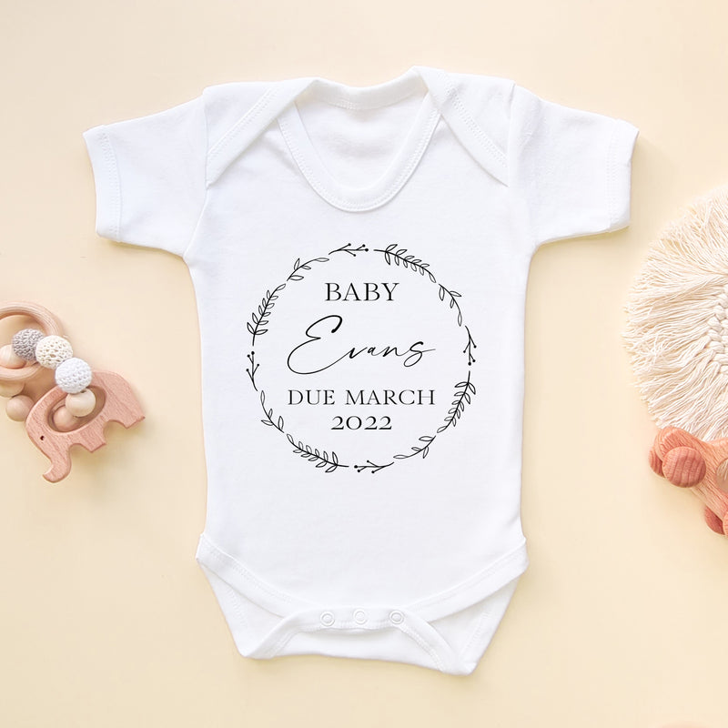 Personalised Baby Announcement With Wreath Bodysuit (6569550544968)