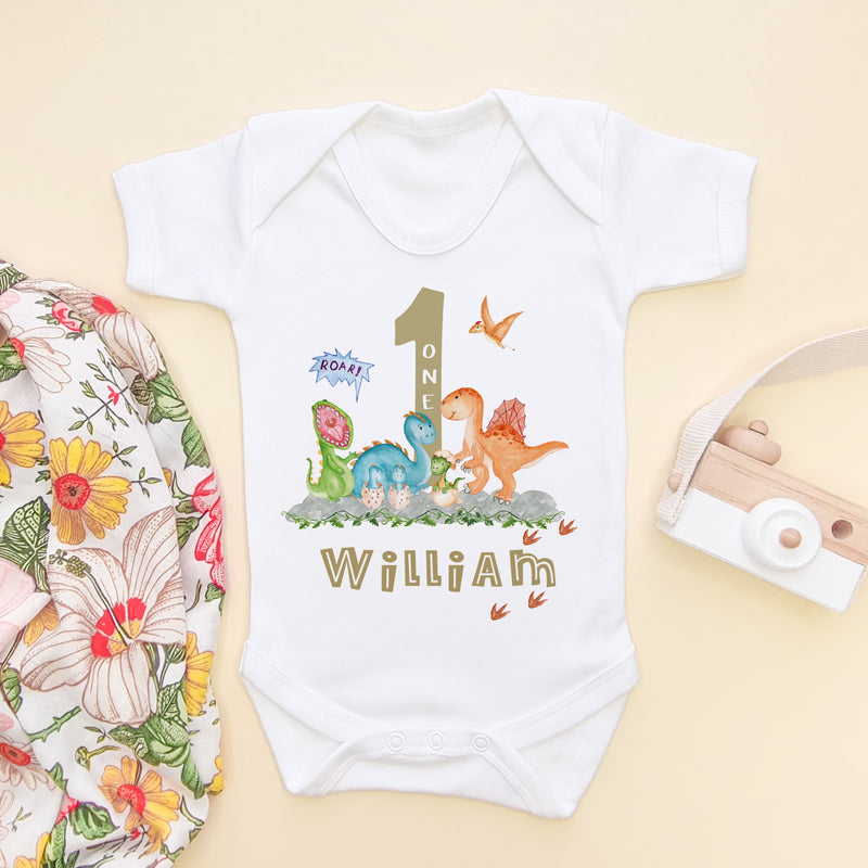 1st Birthday Dinosaur Themed Personalised Baby Bodysuit (6565585584200)