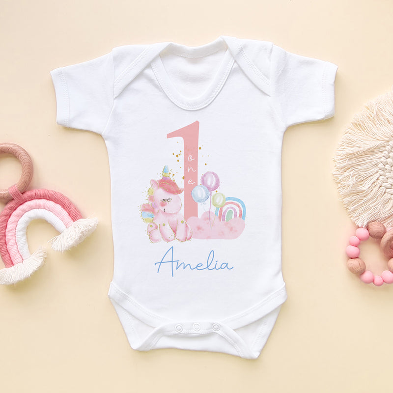 1st Birthday Unicorn Personalised Baby Bodysuit (6568535654472)