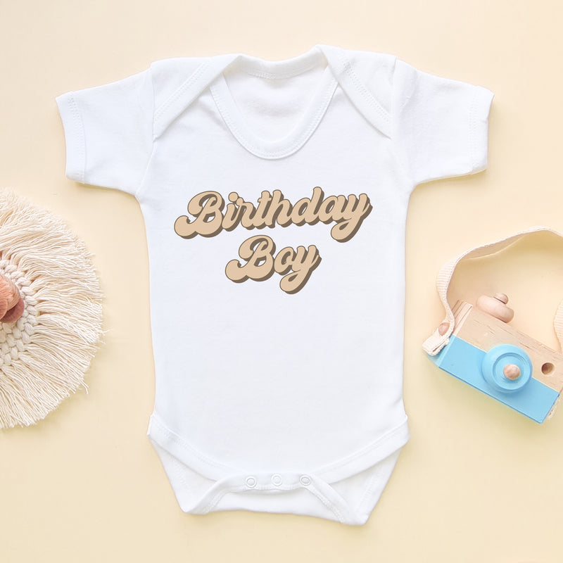 Birthday Boy (Camel) Retro Style Baby Bodysuit (6547509510216)
