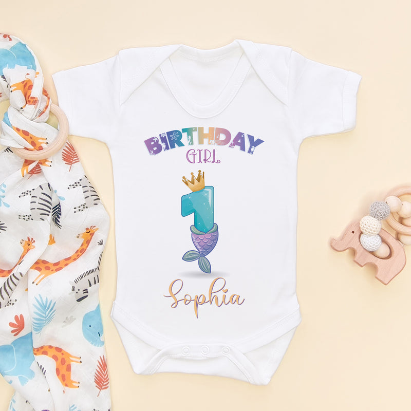 1st Birthday Cute Mermaid Personalised Baby Bodysuit (6564940513352)