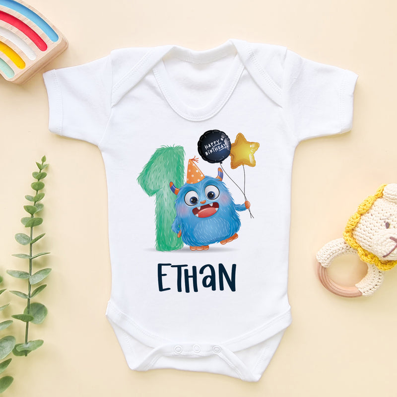 1st Birthday Cute Monster Personalised Baby Bodysuit (5866600300616)