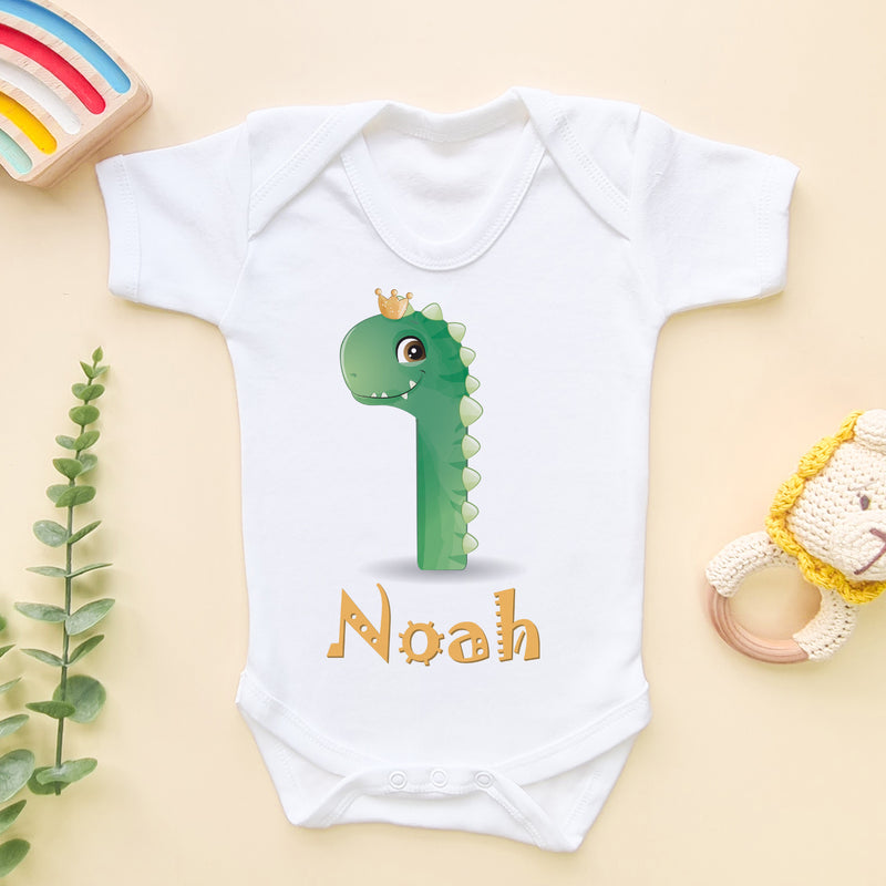 1st Birthday Cute Dino Personalised Baby Bodysuit (6564940316744)