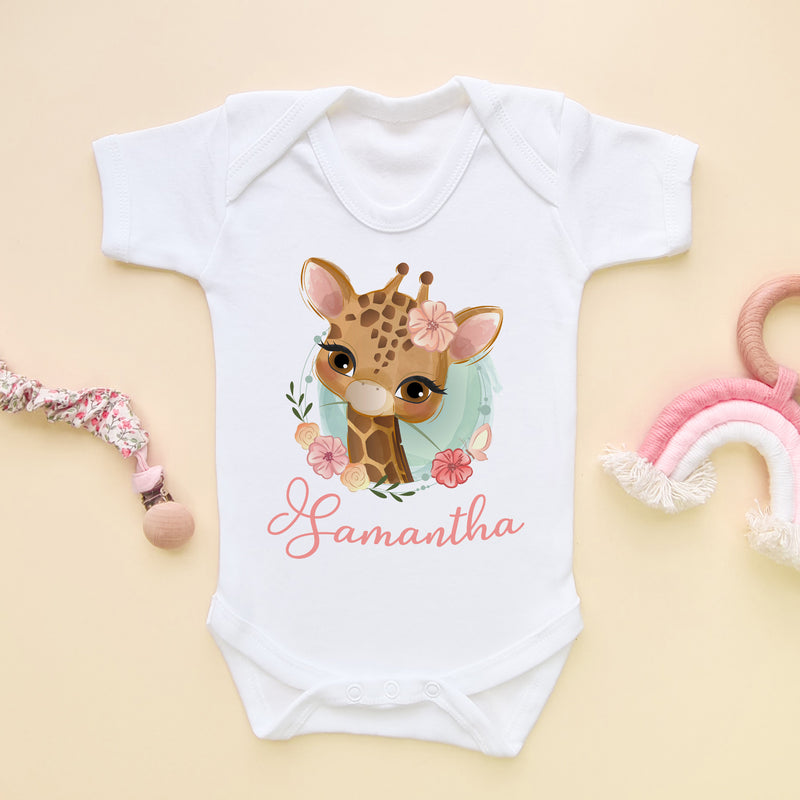 Personalised Name Cute Giraffe Baby Bodysuit (5860994252872)