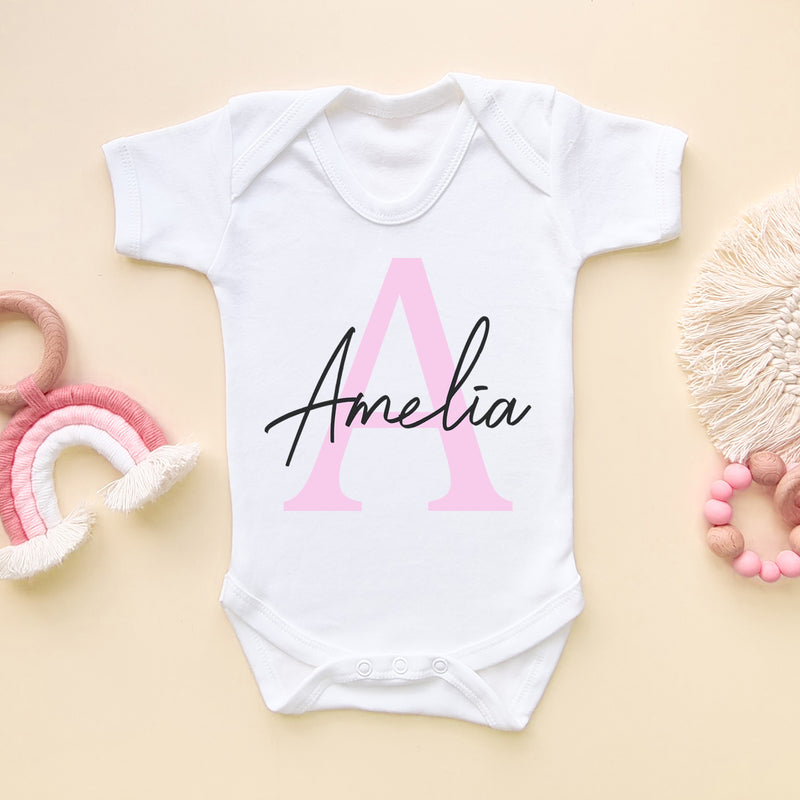 Personalised Name With Letter Girl Baby Bodysuit (6550342434888)