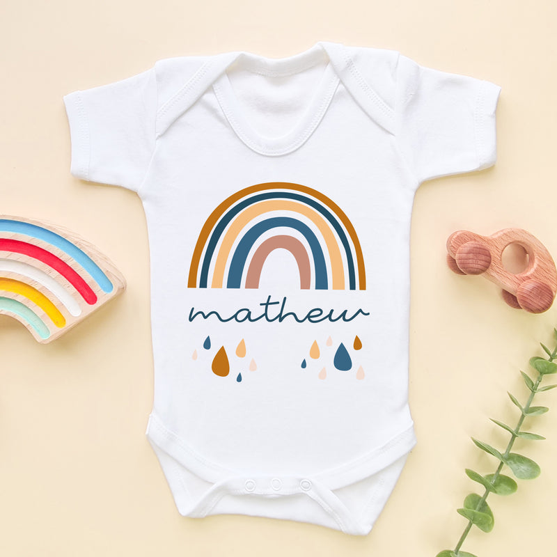 Rainbow Personalised Name Boy Baby Bodysuit (6573046038600)