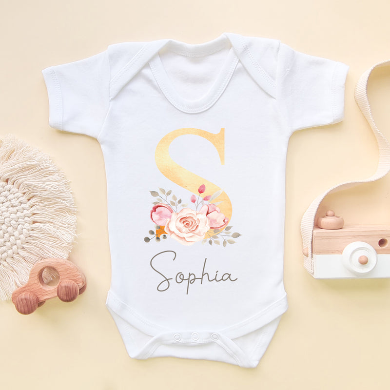 Cute Personalised Baby Bodysuit With Letter (6550341288008)