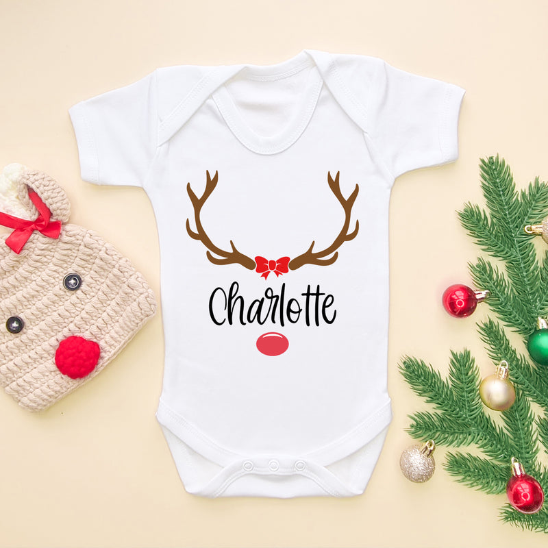 Christmas Reindeer Personalised Girl Baby Bodysuit (5864057897032)