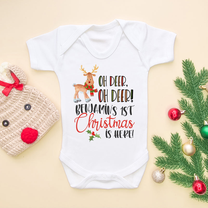Oh Deer First Christmas Personalised Baby Bodysuit (5864057667656)