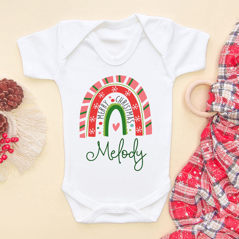 Merry Christmas Rainbow Personalised Baby Bodysuit (5861443207240)