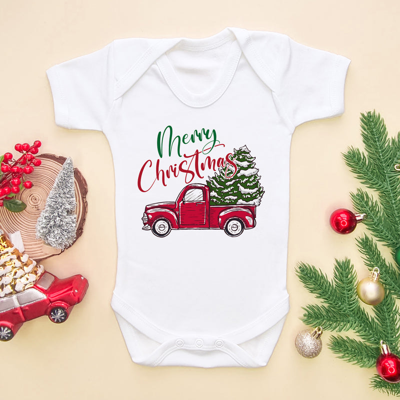 Merry Christmas Truck Baby Bodysuit (6581256355912)