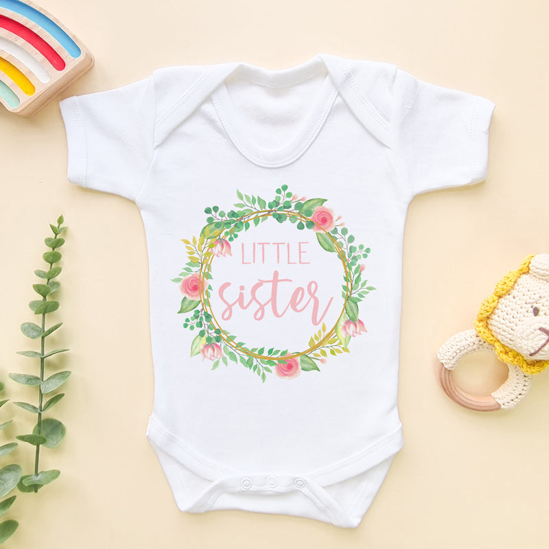 Little Sister Flower Wreath Baby Bodysuit (5860996972616)
