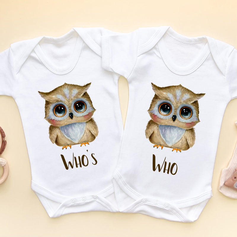 Who's Who Funny Owls Twins Baby Bodysuits (6544951771208)