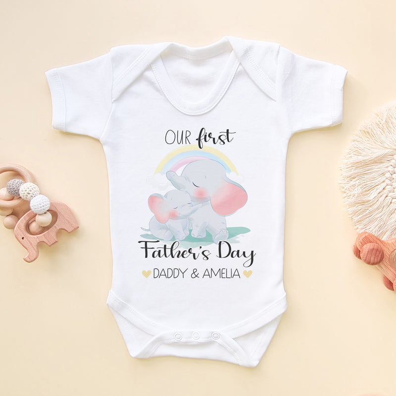 Our First Father's Day Elephants Personalised Baby Bodysuit (6547769360456)