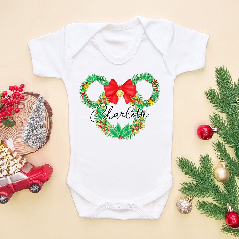 Christmas Personalised Mouse Wreath Baby Bodysuit (6594879062088)