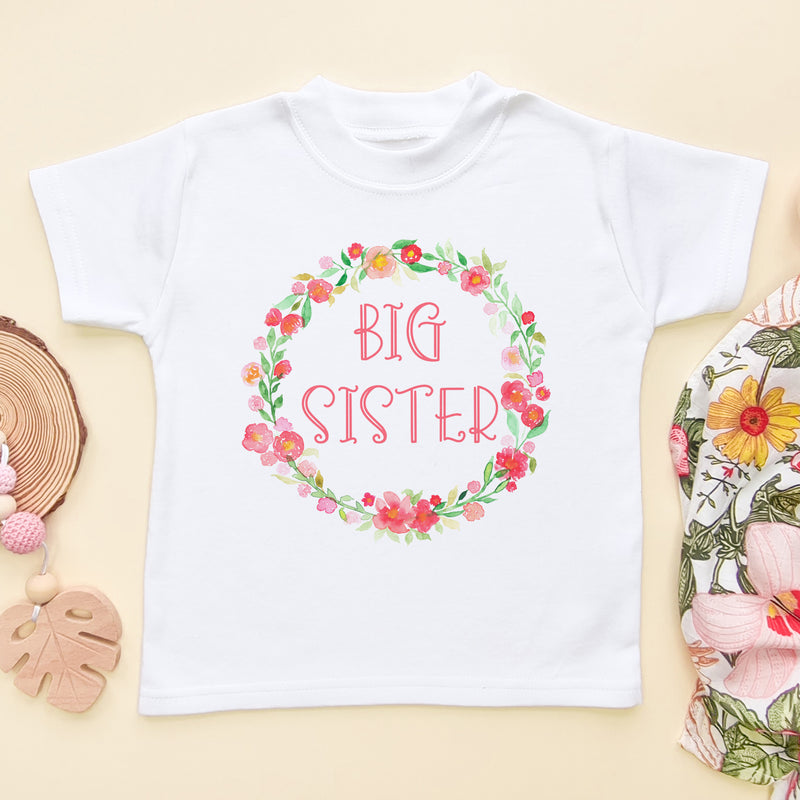 Big Sister Wreath T Shirt (5861444583496)