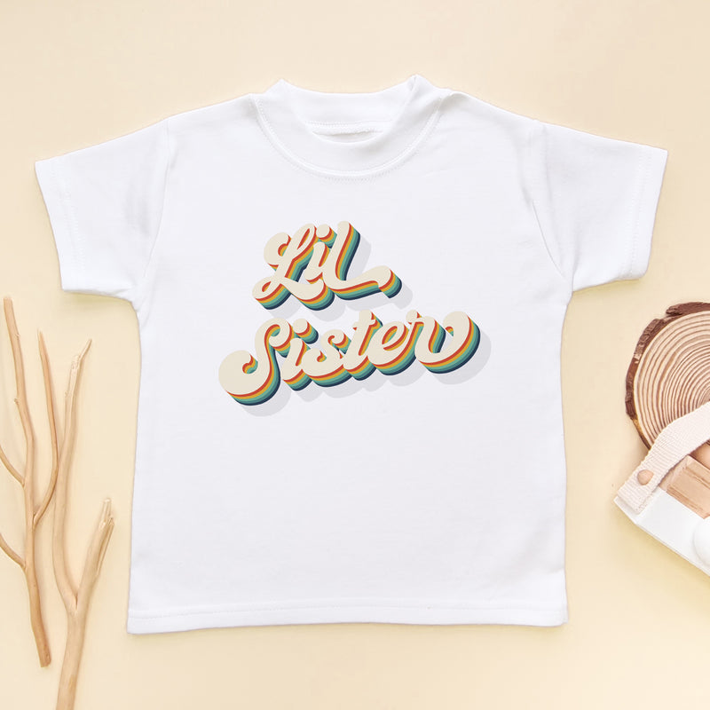 Lil Sister Rainbow Retro Style T Shirt (6547508494408)