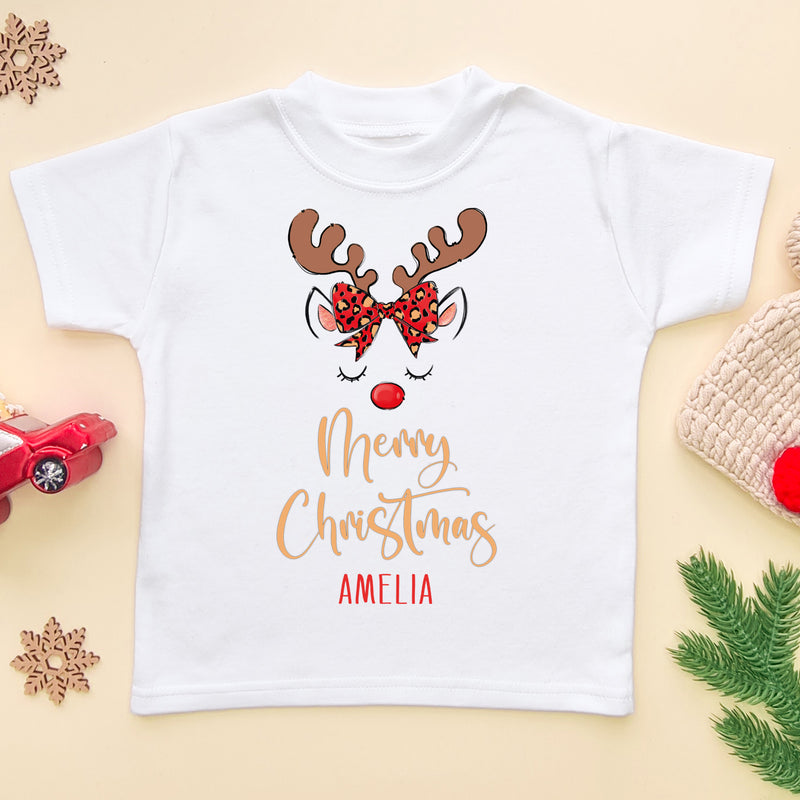 Merry Christmas Reindeer Personalised T Shirt (6593813282888)