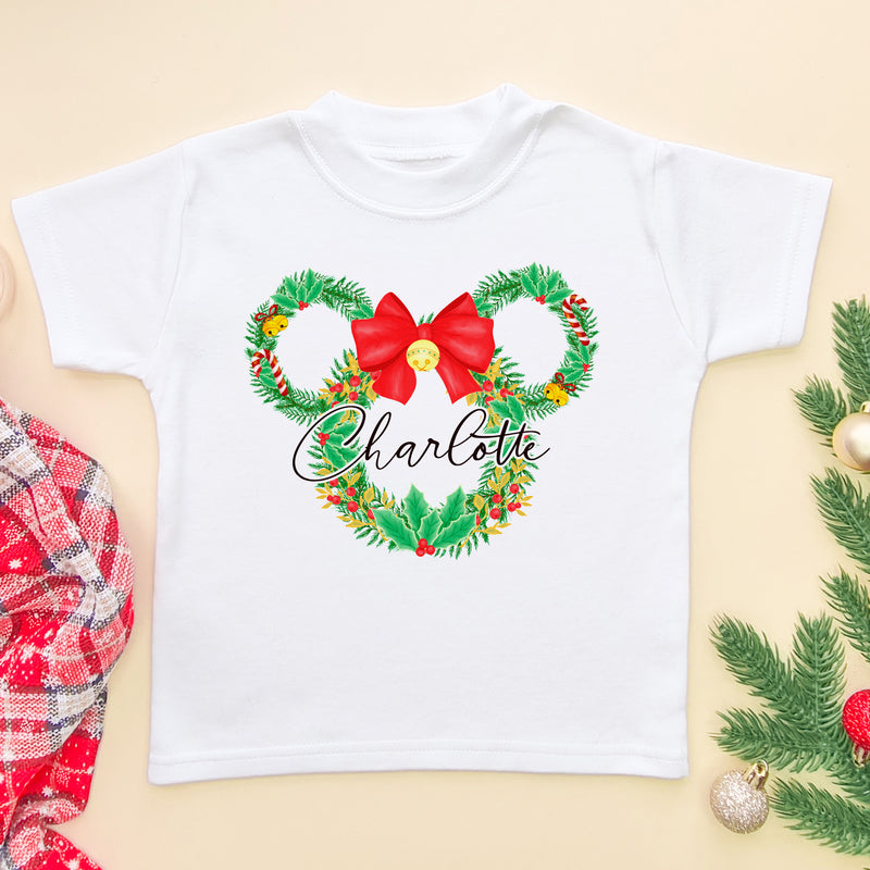 Christmas Personalised Mouse Wreath T Shirt (6594879127624)