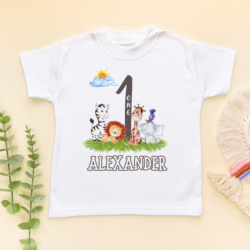 Cute Animals First Birthday Personalised Name T Shirt (5861806080072)