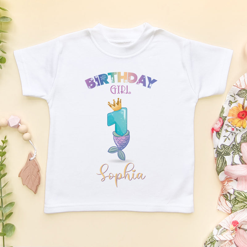 1st Birthday Cute Mermaid Personalised T Shirt (6564940808264)